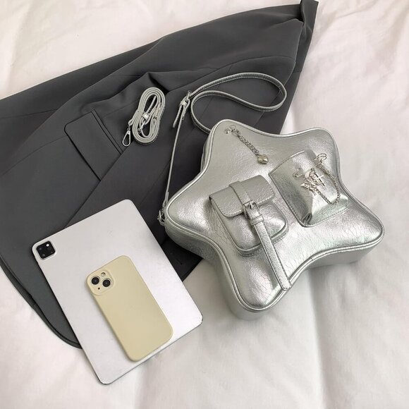 Gothic Star Shaped Backpack Purse PU Leather Crossbody Y2K Retro Accessory - Picture 7 of 9